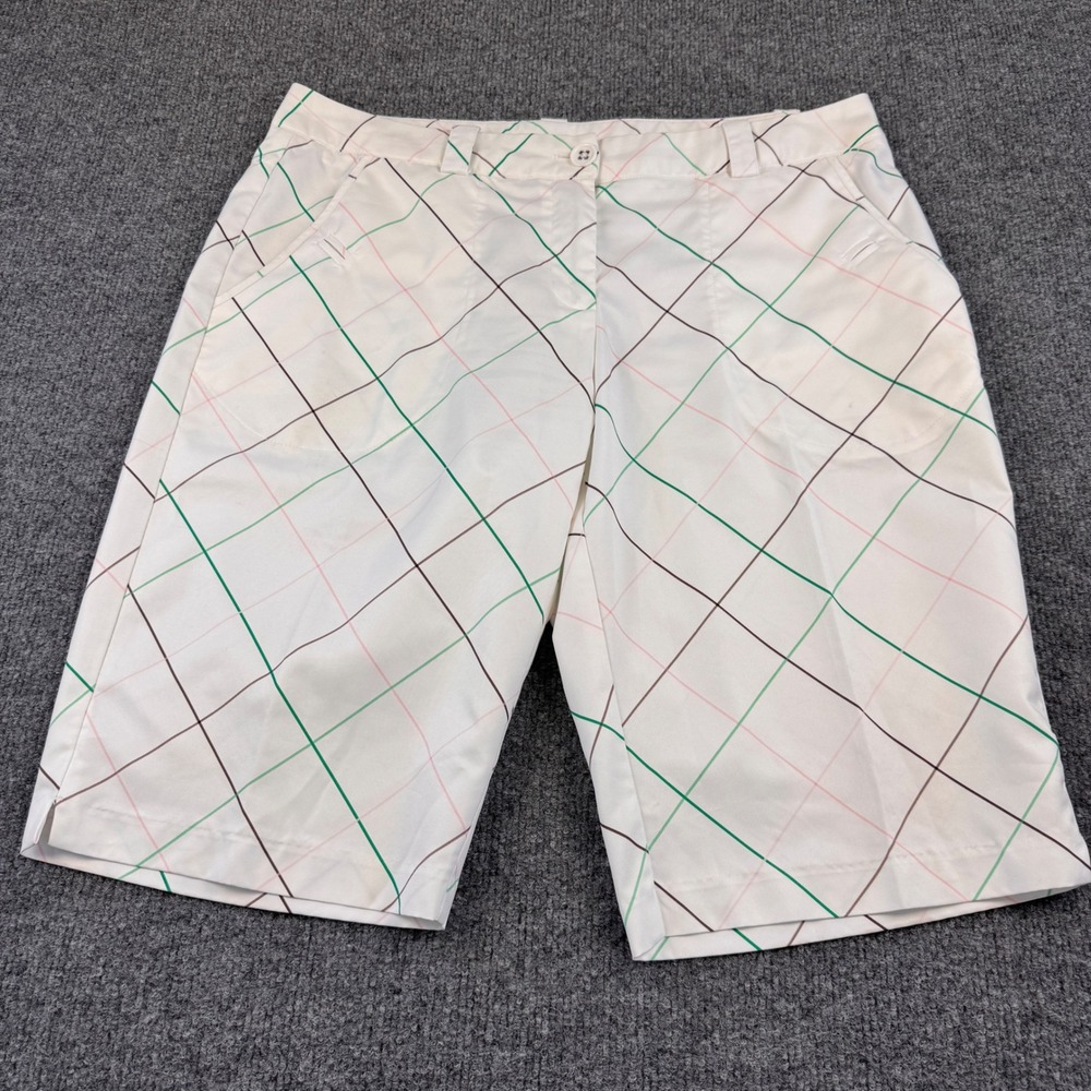 Nike Golf Shorts Women 12 White Good Dri-FIT Plaid Performance Athletic